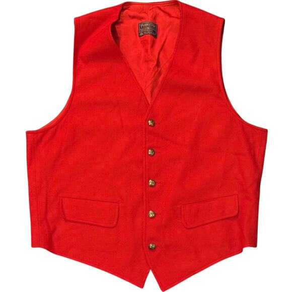 Vintage 80s Pendleton USA Men’s Size Small Red Vest with Button Down Pointed Hem - Picture 1 of 6